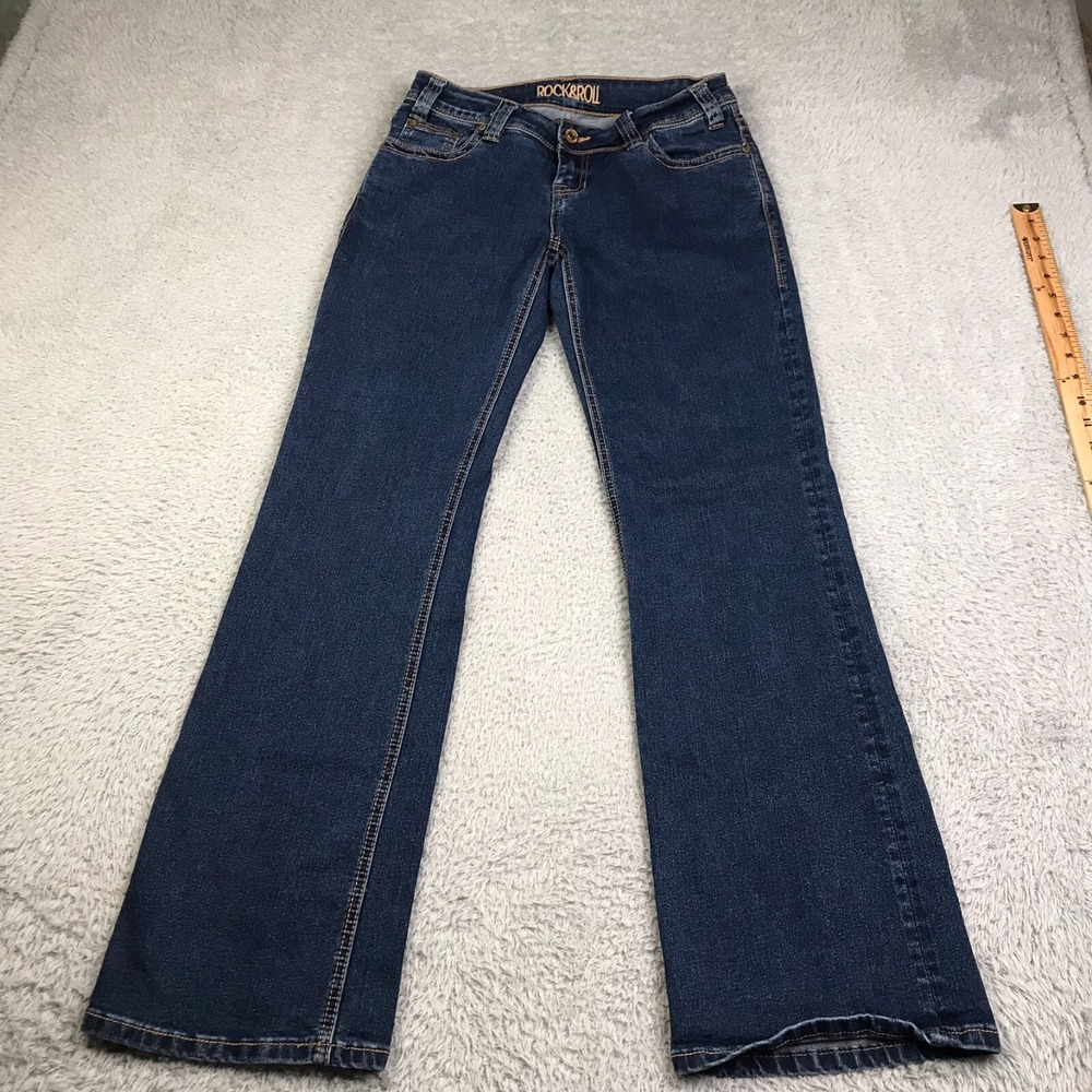 Rock & Roll Cowgirl Riding Jeans Womens 27x32 Dark Wash Western Bootcut Denim